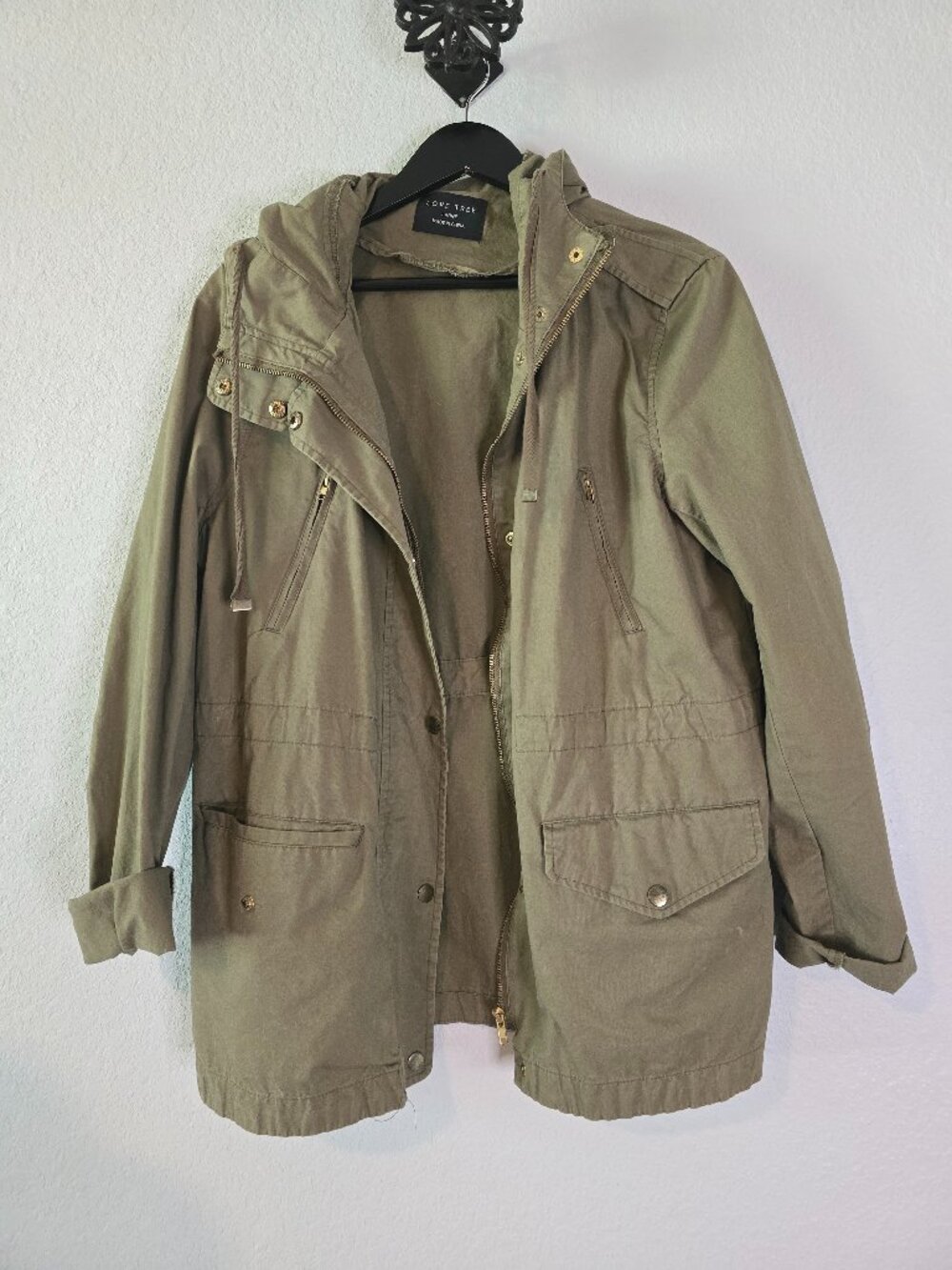 Love Tree Olive Green Hooded Utility Jacket Size Large